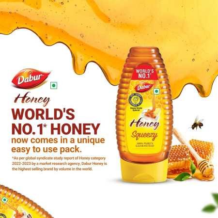 Dabur Honey Squeezy Pack 800g (400gx2, Pack of 2) | 100% Pure | World's No.1 Honey Brand with No Sugar Adulteration Dabur Honey Squeezy Pack 800g (400gx2, Pack of 2) | 100% Pure | World's No.1 Honey Brand with No Sugar Adulteration