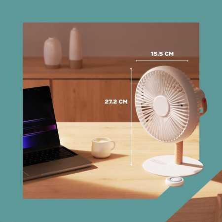 NUUK LIT Cordless & Rechargeable 7 Inch Table Fan with Night Light & Remote Control | Auto Oscillation with 4 Wind Modes | BLDC