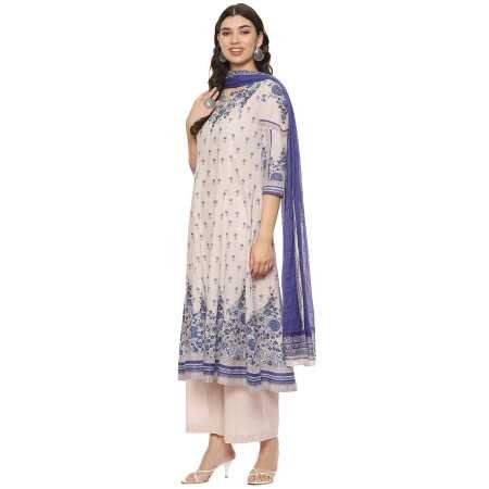 BIBA Women Cambric Kalidar Printed Kurta Palazzo Suit Set