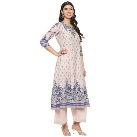 BIBA Women Cambric Kalidar Printed Kurta Palazzo Suit Set