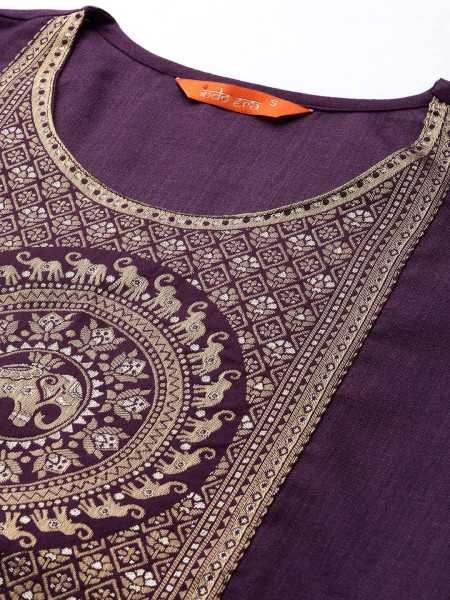 INDO ERA Women's Cotton Blend Yole Design Straight Kurta Palazzo With Dupatta Set