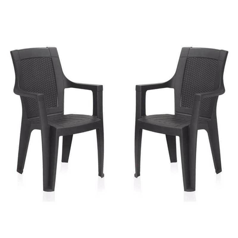 Restomatt Mistique Unbreakable Arm Plastic Chair - 2 Chairs, Black Restomatt Mistique Unbreakable Arm Plastic Chair - 2 Chairs, Black