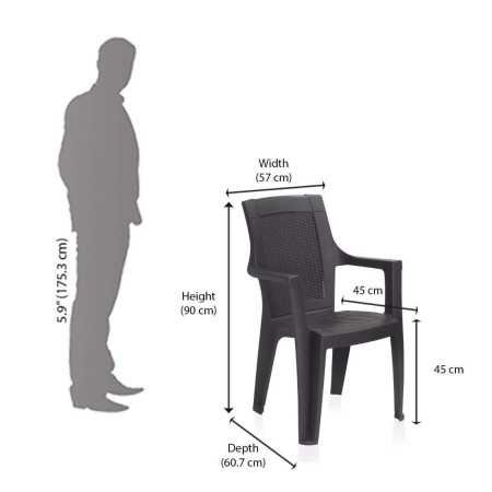 Restomatt Mistique Unbreakable Arm Plastic Chair - 2 Chairs, Black