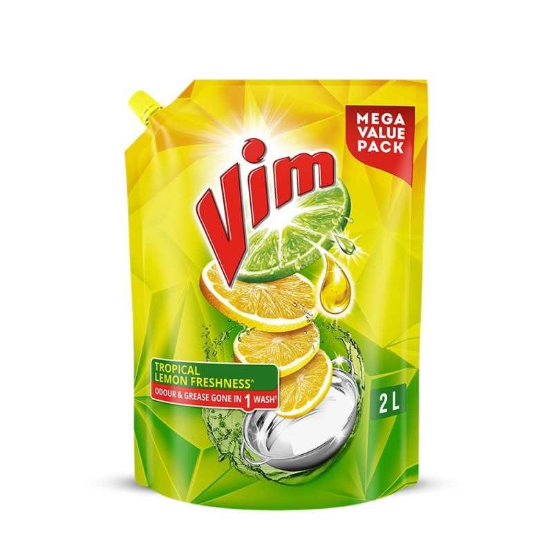 Vim Dishwash Liquid Gel Lemon Refill Pouch, 2 Ltr | Dishwash Gel Infused With The Power Of Lemons | Leaves No Residue Vim Dishwash Liquid Gel Lemon Refill Pouch, 2 Ltr | Dishwash Gel Infused With The Power Of Lemons | Leaves No Residue