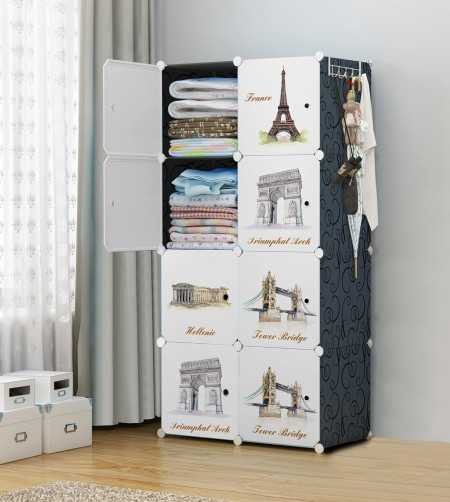 R. K. INTERNATIONAL 8 Door Plastic Soft Sheet Wardrobe Storage Rack Closest Organizer For Clothes Kids Living Room Bedroom Small
