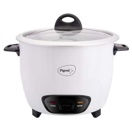 Pigeon by Stovekraft Joy Rice Cooker with Single pot, 1 litres. (White) | Toughened Glass Lid | 400 Watts | Aluminium Cooking