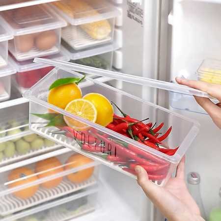 VOLTURI Fridge Storage Boxes (Pack of 6), Fridge Organizer with Removable Drain Plate Fridge Storage Containers Keeps Fruits,