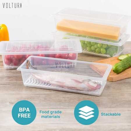 VOLTURI Fridge Storage Boxes (Pack of 6), Fridge Organizer with Removable Drain Plate Fridge Storage Containers Keeps Fruits,