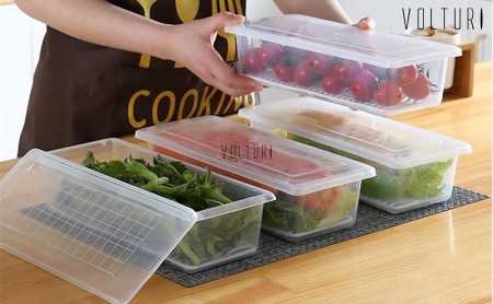 VOLTURI Fridge Storage Boxes (Pack of 6), Fridge Organizer with Removable Drain Plate Fridge Storage Containers Keeps Fruits,