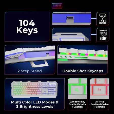 ZEBRONICS USB New Launch Trion Gaming Keyboard & Mouse Gaming Combo, 104 Keys Backlit, Translucent Material, Multi Color LED,