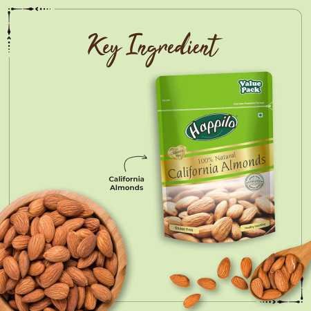 Happilo 100% Natural Premium California Dried Almonds 500g Pack Pouch | Premium Badam Giri | High in Fiber & Boost Immunity |