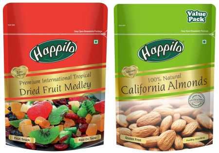 Happilo 100% Natural Premium California Dried Almonds 500g Pack Pouch | Premium Badam Giri | High in Fiber & Boost Immunity |