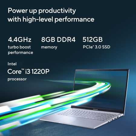 ASUS Vivobook 15, Intel Core i3-1220P 12th Gen, 15.6" (39.62 cm) FHD, Thin and Laptop (8GB/512GB SSD/Integrated Graphics/Windows