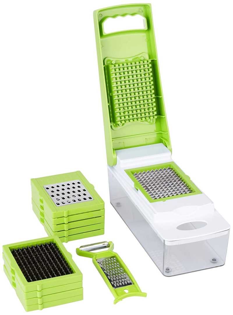 Amazon Brand - Solimo 11-in-1 Stainless Steel Multipurpose Vegetable and Fruit Chopper, Green Amazon Brand - Solimo 11-in-1 Stainless Steel Multipurpose Vegetable and Fruit Chopper, Green