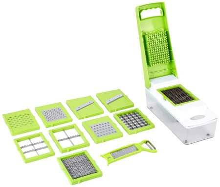 Amazon Brand - Solimo 11-in-1 Stainless Steel Multipurpose Vegetable and Fruit Chopper, Green Amazon Brand - Solimo 11-in-1 Stainless Steel Multipurpose Vegetable and Fruit Chopper, Green