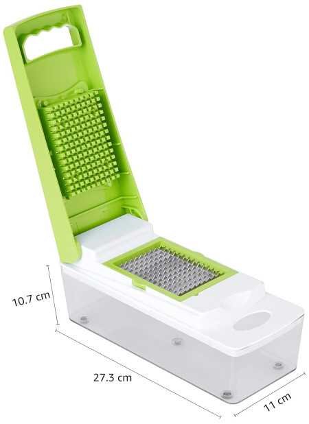 Amazon Brand - Solimo 11-in-1 Stainless Steel Multipurpose Vegetable and Fruit Chopper, Green Amazon Brand - Solimo 11-in-1 Stainless Steel Multipurpose Vegetable and Fruit Chopper, Green