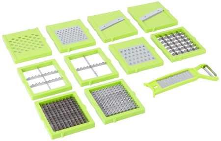 Amazon Brand - Solimo 11-in-1 Stainless Steel Multipurpose Vegetable and Fruit Chopper, Green Amazon Brand - Solimo 11-in-1 Stainless Steel Multipurpose Vegetable and Fruit Chopper, Green