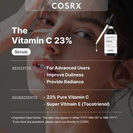 COSRX Pure Vitamin C Serum with Vitamin E & Hyaluronic Acid, Brightening & Hydrating Facial Serum for Fine Lines, Uneven Skin