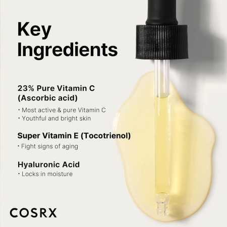 COSRX Pure Vitamin C Serum with Vitamin E & Hyaluronic Acid, Brightening & Hydrating Facial Serum for Fine Lines, Uneven Skin