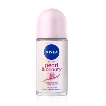 NIVEA Pearl and Beauty 50ml Deo Roll On | With Pearl Extracts & Avocado Oil| 48 H Smooth & Beautiful Underarms| 0% Alcohol | For