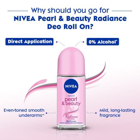 NIVEA Pearl and Beauty 50ml Deo Roll On | With Pearl Extracts & Avocado Oil| 48 H Smooth & Beautiful Underarms| 0% Alcohol | For NIVEA Pearl and Beauty 50ml Deo Roll On | With Pearl Extracts & Avocado Oil| 48 H Smooth & Beautiful Underarms| 0% Alcohol | For