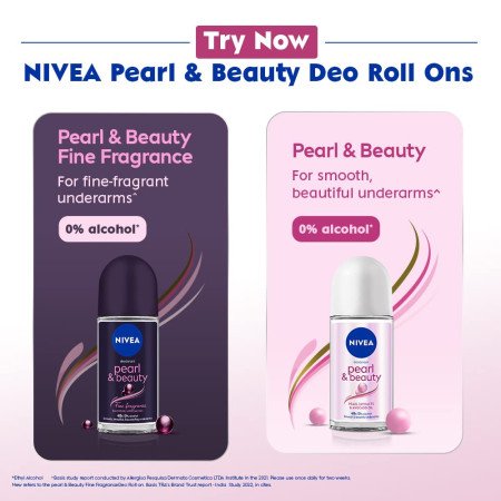 NIVEA Pearl and Beauty 50ml Deo Roll On | With Pearl Extracts & Avocado Oil| 48 H Smooth & Beautiful Underarms| 0% Alcohol | For NIVEA Pearl and Beauty 50ml Deo Roll On | With Pearl Extracts & Avocado Oil| 48 H Smooth & Beautiful Underarms| 0% Alcohol | For
