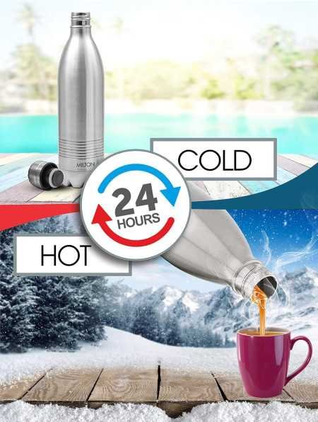 Milton Duo DLX 1000 Thermosteel 24 Hours Hot and Cold Water Bottle, 1 Litre, Silver