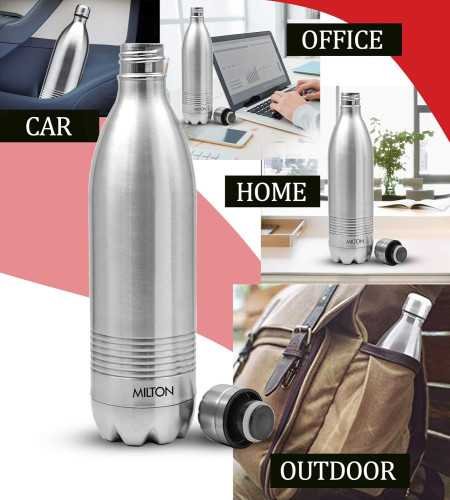 Milton Duo DLX 1000 Thermosteel 24 Hours Hot and Cold Water Bottle, 1 Litre, Silver