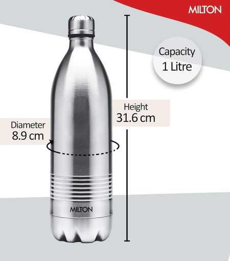 Milton Duo DLX 1000 Thermosteel 24 Hours Hot and Cold Water Bottle, 1 Litre, Silver