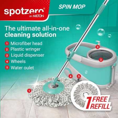 Spotzero by Milton Prime Mop with Big Wheels and Stainless Steel Wringer, (Aqua Green, 2 Refills) Spotzero by Milton Prime Mop with Big Wheels and Stainless Steel Wringer, (Aqua Green, 2 Refills)