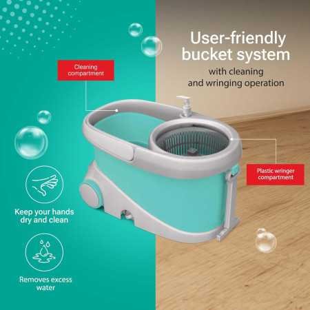 Spotzero by Milton Prime Mop with Big Wheels and Stainless Steel Wringer, (Aqua Green, 2 Refills) Spotzero by Milton Prime Mop with Big Wheels and Stainless Steel Wringer, (Aqua Green, 2 Refills)