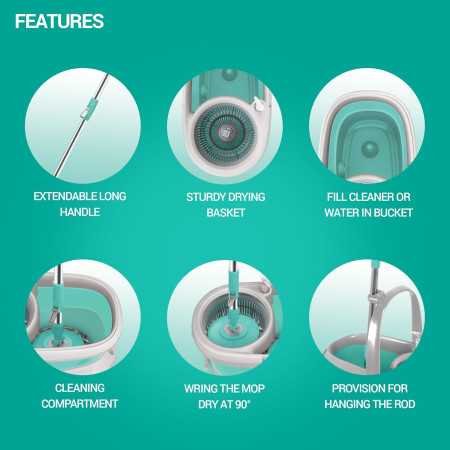 Spotzero by Milton Prime Mop with Big Wheels and Stainless Steel Wringer, (Aqua Green, 2 Refills) Spotzero by Milton Prime Mop with Big Wheels and Stainless Steel Wringer, (Aqua Green, 2 Refills)