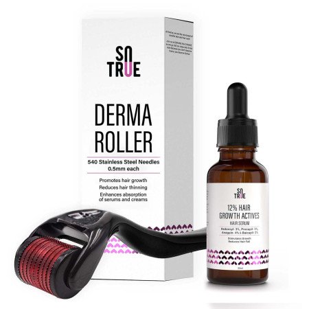 Sotrue Derma Roller For Hair Growth 0.5 mm with 540 Stainless Steel Needles | Repairs Damaged Hair, Activates Hair Follicles |