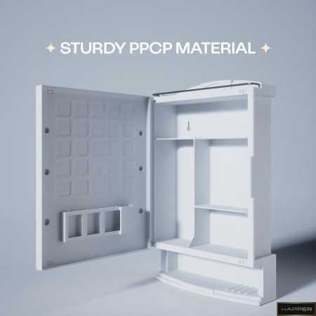 Happer Plastic Premium Multipurpose Wall Mounted Storage Cabinet with Mirror, Prime Look (White)