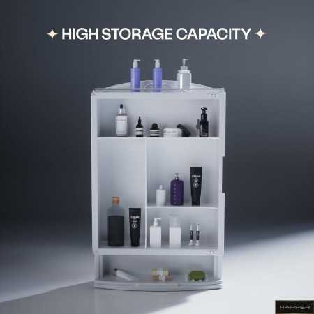 Happer Plastic Premium Multipurpose Wall Mounted Storage Cabinet with Mirror, Prime Look (White)