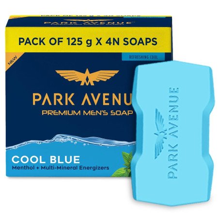 Park Avenue Premium Mens Soaps for Bath Cool Blue | 125g (Pack of 4) | Menthol & Mineral Energizer | Grade 1 Soap | For All Skin