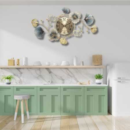 The Decor Company Metal Wall Clock-Floral Design With Silent Sweep Machine-Ideal Home Decor Items & Wall Decoration Items For