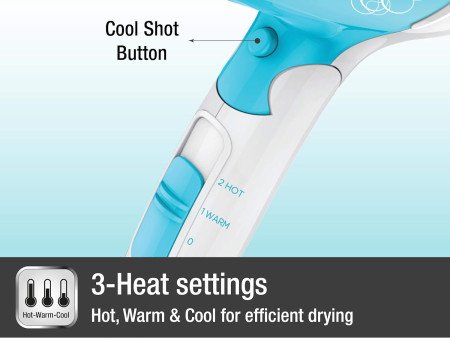 Havells 1200 Watts Foldable Hair Dryer 3 Heat Settings With Cool Shot (Hot/Cool/ Warm), Heat Balance Technology|Cool