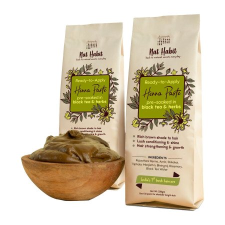 Nat Habit - Fresh Ready To Apply Henna Paste, Pre-Soaked in Black Tea and Herbs,100% Natural Rajasthani Henna, Imparts Rich