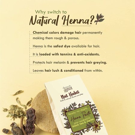 Nat Habit - Fresh Ready To Apply Henna Paste, Pre-Soaked in Black Tea and Herbs,100% Natural Rajasthani Henna, Imparts Rich Nat Habit - Fresh Ready To Apply Henna Paste, Pre-Soaked in Black Tea and Herbs,100% Natural Rajasthani Henna, Imparts Rich