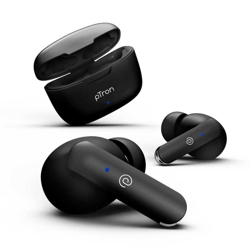 pTron Bassbuds Duo in-Ear Bluetooth 5.1 Wireless Headphones, Stereo Audio, Touch Control TWS Earbuds with HD Mic, Type-C Fast