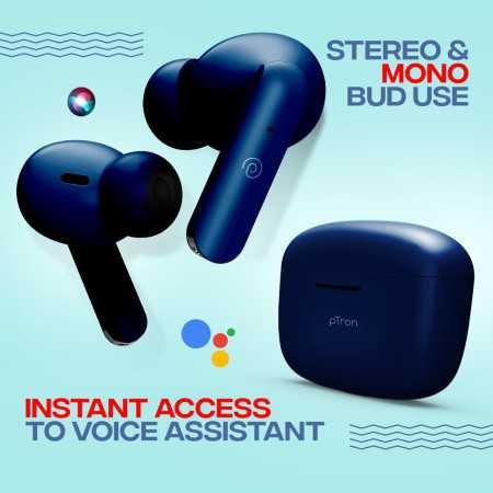 pTron Bassbuds Duo in-Ear Bluetooth 5.1 Wireless Headphones, Stereo Audio, Touch Control TWS Earbuds with HD Mic, Type-C Fast