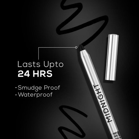 RENEE Midnight Kohl Pencil - Smudgeproof and Waterproof Kajal - 24 Hrs Long Stay - Darkest Black - One Swipe Application - Rich