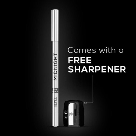 RENEE Midnight Kohl Pencil - Smudgeproof and Waterproof Kajal - 24 Hrs Long Stay - Darkest Black - One Swipe Application - Rich