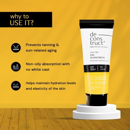 Deconstruct Face Gel Sunscreen SPF 55+ and PA+++ | Gel based sunscreen for oily skin, combination skin, normal skin | Broad