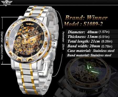 FORSINING Mechanical Men's Watch(Gold Dial Silver Colored Strap)-S1089-2 FORSINING Mechanical Men's Watch(Gold Dial Silver Colored Strap)-S1089-2