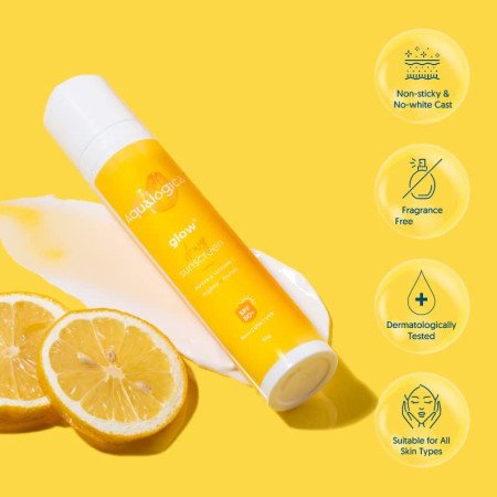 Aqualogica Glow+ Dewy Sunscreen SPF 50 PA++++ | UVA/B & Blue Light Protection for Men & Women | Oily, Dry, Sensitive & Aqualogica Glow+ Dewy Sunscreen SPF 50 PA++++ | UVA/B & Blue Light Protection for Men & Women | Oily, Dry, Sensitive &