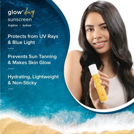 Aqualogica Glow+ Dewy Sunscreen SPF 50 PA++++ | UVA/B & Blue Light Protection for Men & Women | Oily, Dry, Sensitive & Aqualogica Glow+ Dewy Sunscreen SPF 50 PA++++ | UVA/B & Blue Light Protection for Men & Women | Oily, Dry, Sensitive &