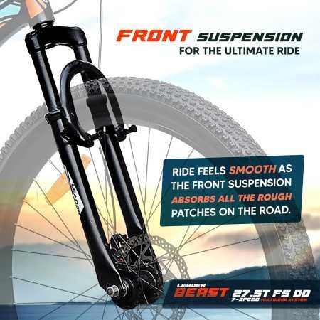 Leader Beast 26T Multispeed (7 Speed) Mountain Bike with Front Suspension & Dual Disc Brake - MATT Black/SEA Green. Ideal for 12