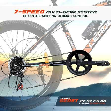 Leader Beast 26T Multispeed (7 Speed) Mountain Bike with Front Suspension & Dual Disc Brake - MATT Black/SEA Green. Ideal for 12